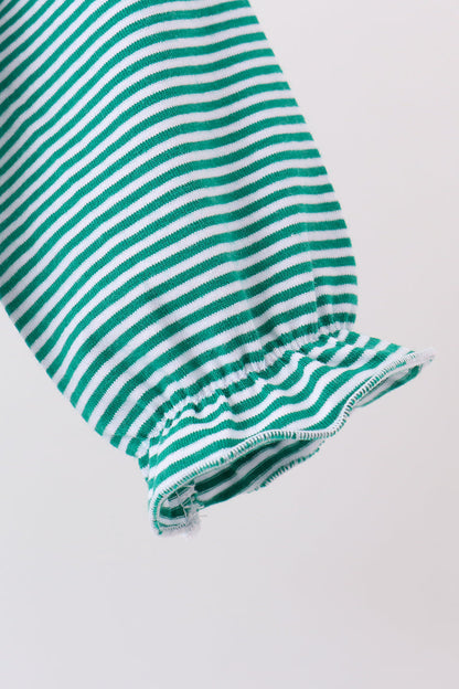 Green gingerbread embroidery stripe ruffle romper