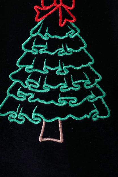 Navy christmas tree embroidery dress