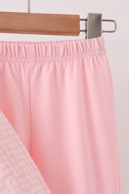 Pink candy cane holly embroidery plaid pants set