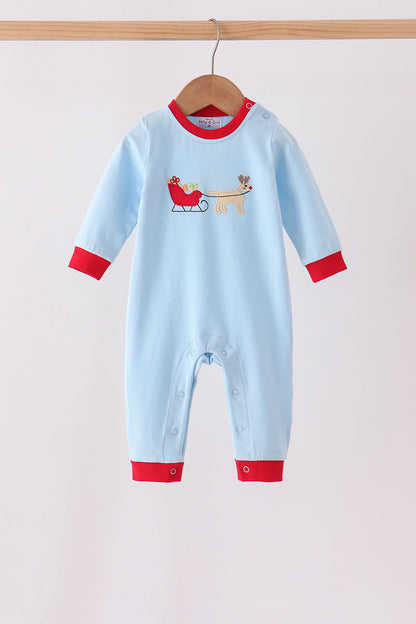 Blue stripe deer embroidery romper