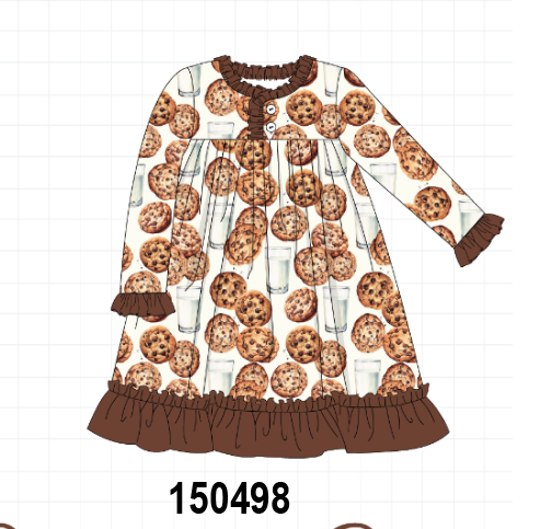 Brown Milk Cookie Print Ruffle Dress